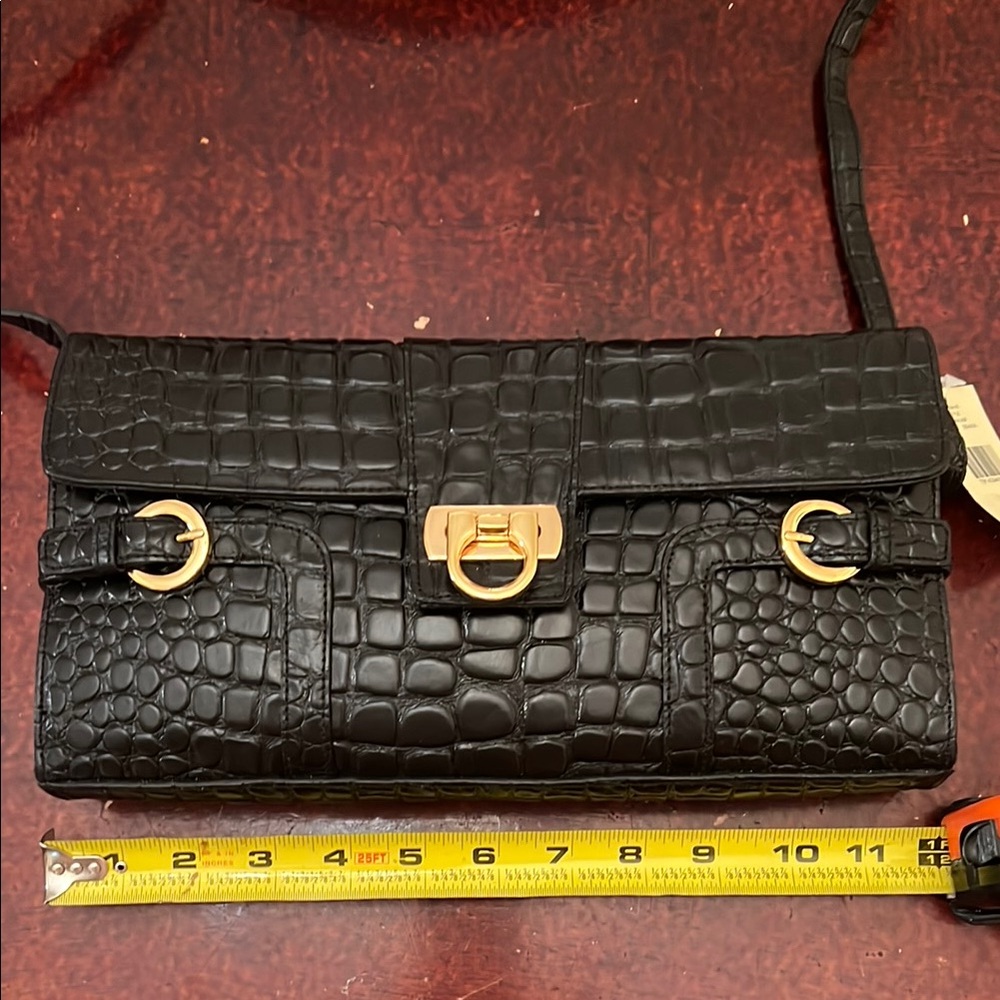 Lord & Taylor Black Croc-Embossed Clutch